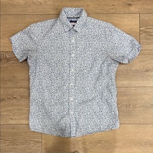 Apt. 9 Men's White and Blue Patterned Shirt